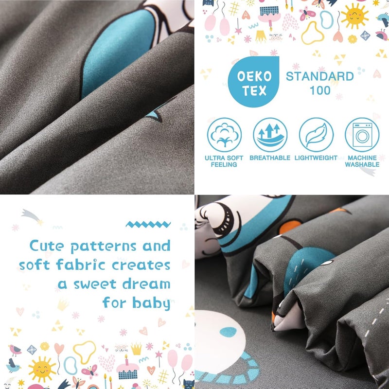 JSD Grey Astronaut Toddler Bedding Set, 4 Piece Space Theme Bed-in-a-Bag Comforter Sheet Set, Machine Washable - Image 2